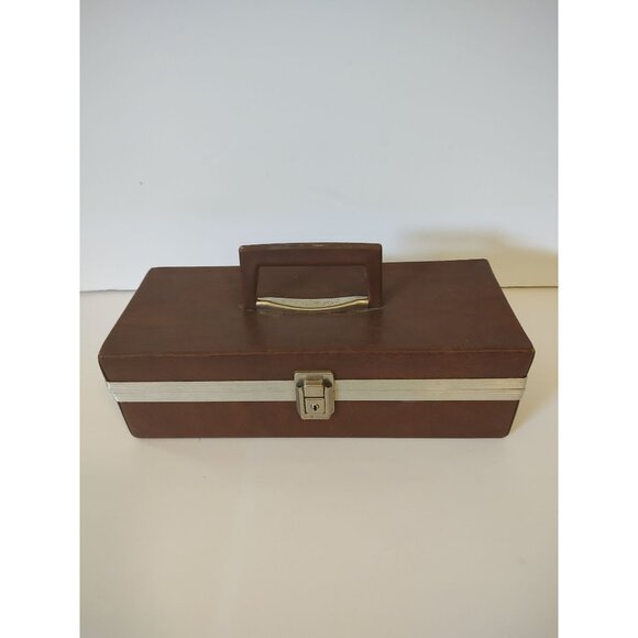 Vintage Audio Cassette Brown Metal & Leather With Handle 13" - Picture 7 of 10